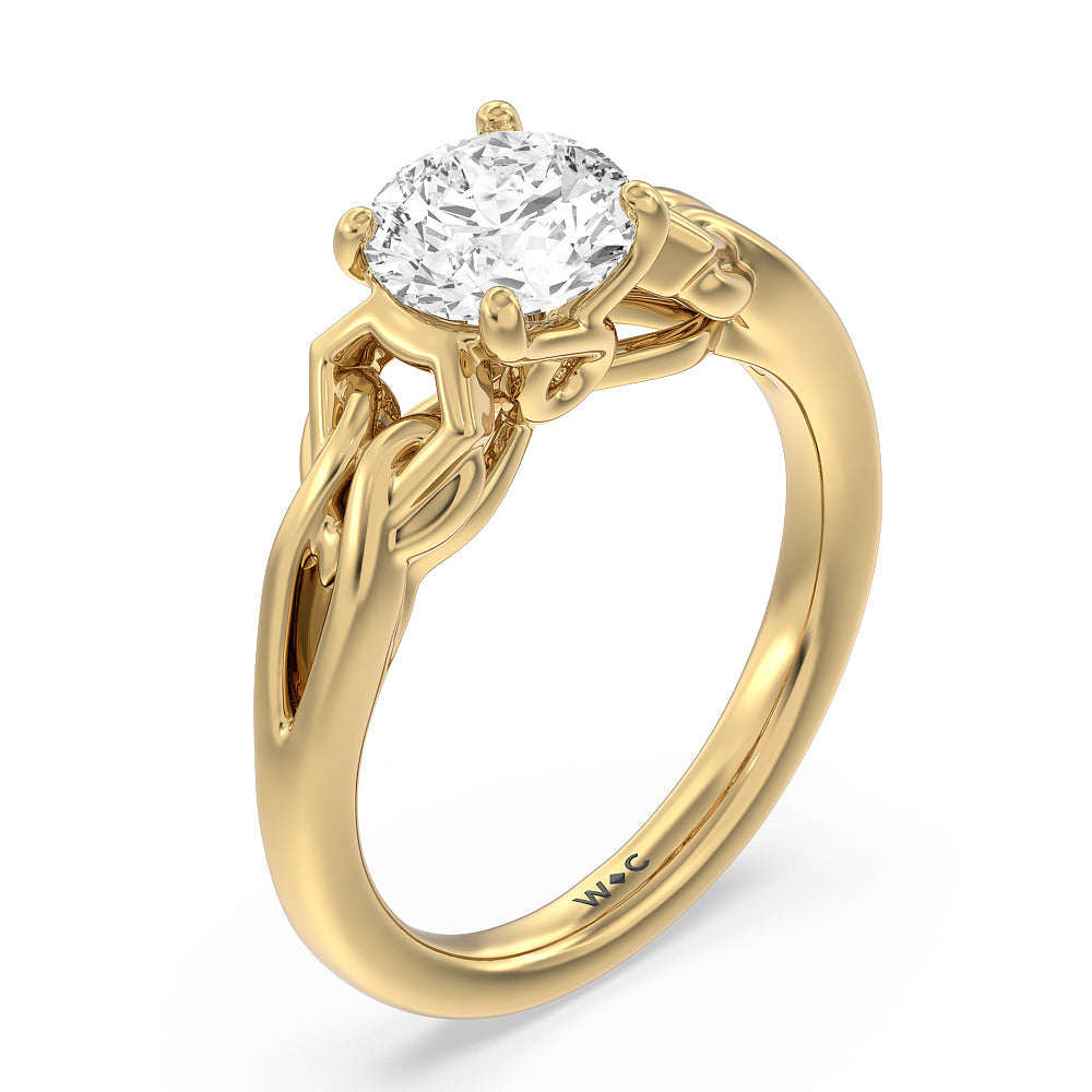 Vintage Celtic Interlaced Solitaire Engagement Ring with Round Cut Diamond in 14KT Yellow Gold view 3