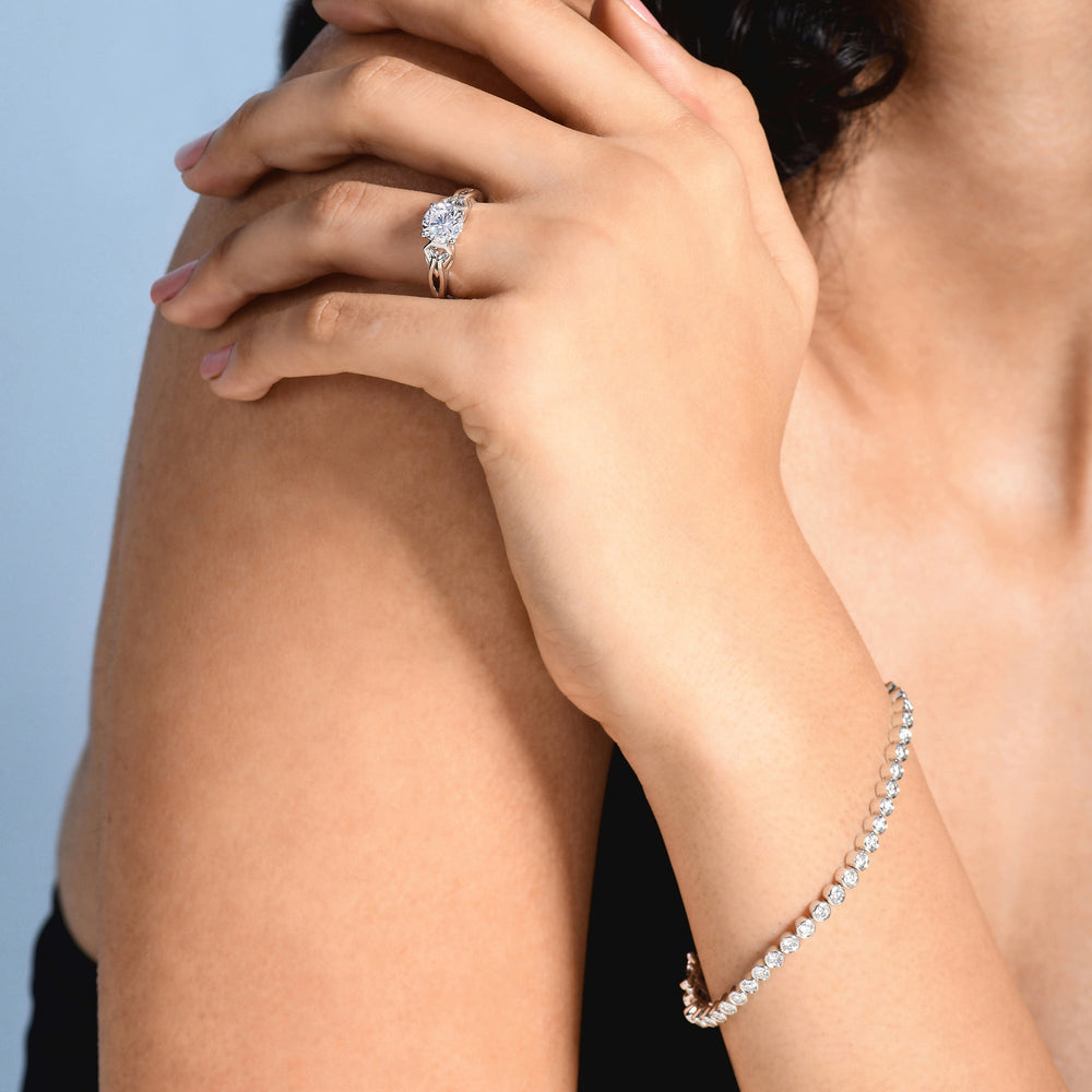 Model Wearing Vintage Celtic Interlaced Solitaire Engagement Ring view