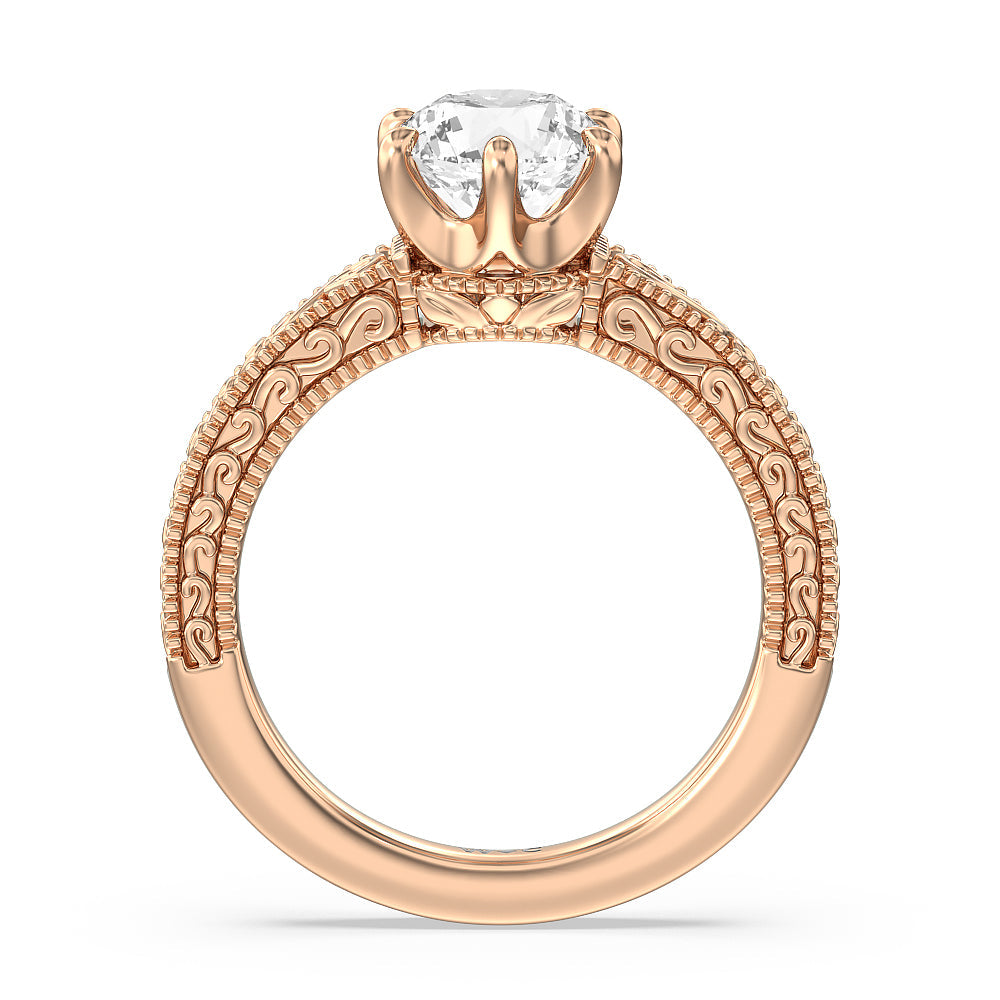 The Seraphine Six Prong Ring with Round Cut Diamond in 14KT Rose Gold view 2