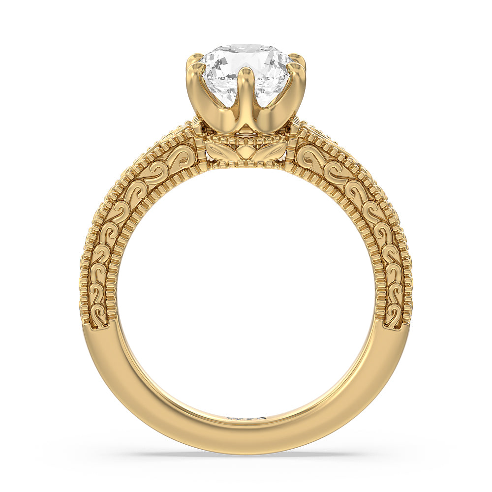 The Seraphine Six Prong Ring with Round Cut Diamond in 14KT Yellow Gold view 2