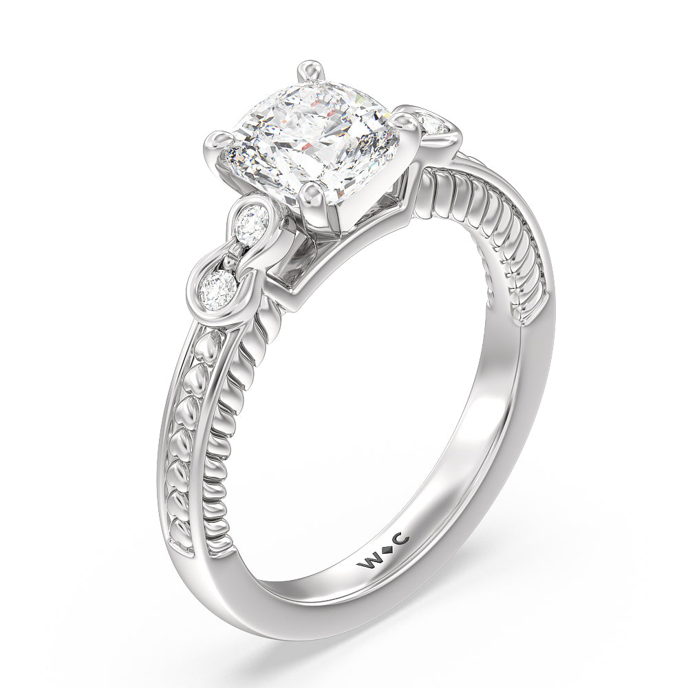 Vintage Celtic Heart Engagement Ring with Cushion Cut Diamond in 14KT Platinum view 3