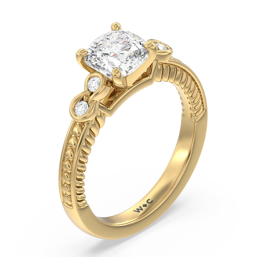 Vintage Celtic Heart Engagement Ring with Cushion Cut Diamond in 14KT Yellow Gold view 3