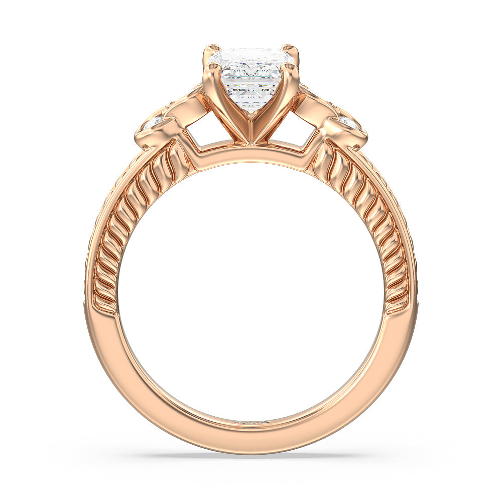 Vintage Celtic Heart Engagement Ring with Emerald Cut Diamond in 14KT Rose Gold view 2