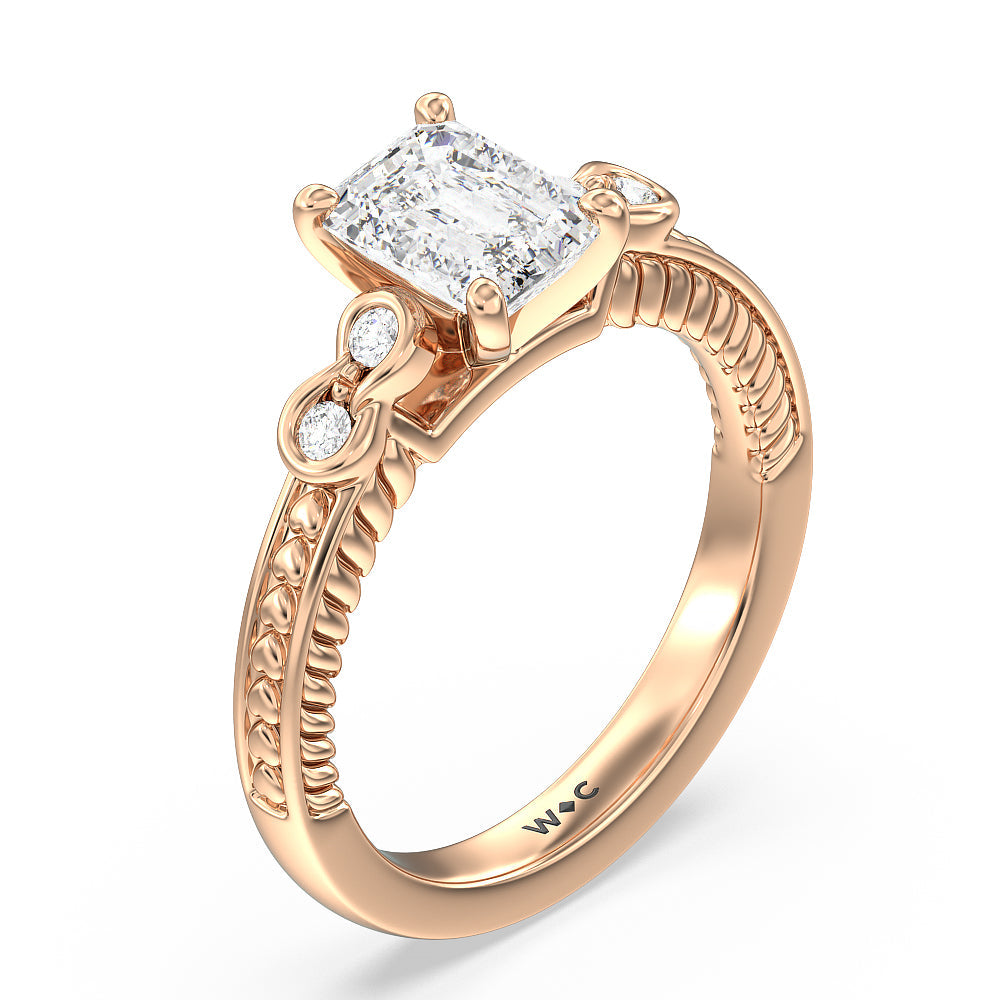 Vintage Celtic Heart Engagement Ring with Emerald Cut Diamond in 14KT Rose Gold view 3