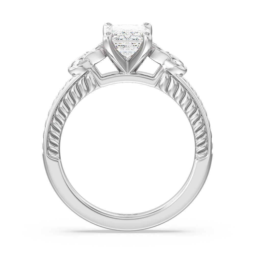 Vintage Celtic Heart Engagement Ring with Emerald Cut Diamond in 14KT Platinum view 2