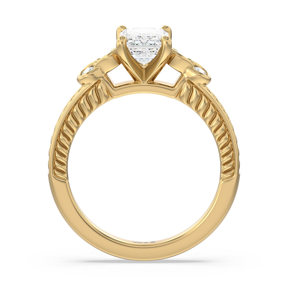 Vintage Celtic Heart Engagement Ring with Emerald Cut Diamond in 14KT Yellow Gold view 2