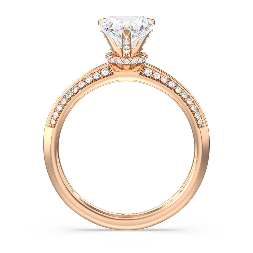 Pave Prong Hidden Halo Diamond Engagement Ring with Heart Cut Diamond in 14KT Rose Gold view 2