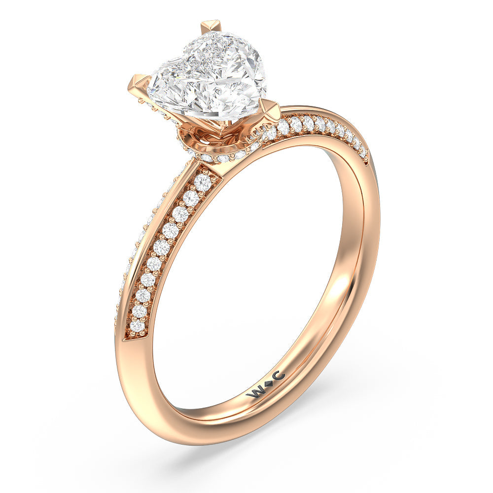 Pave Prong Hidden Halo Diamond Engagement Ring with Heart Cut Diamond in 14KT Rose Gold view 3