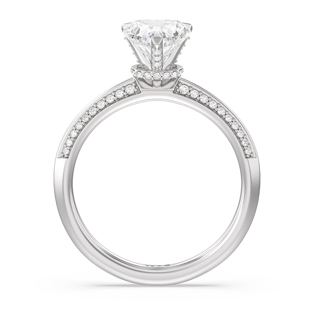 Pave Prong Hidden Halo Diamond Engagement Ring with Heart Cut Diamond in 14KT Platinum view 2