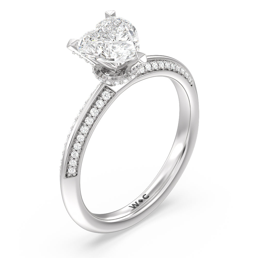 Pave Prong Hidden Halo Diamond Engagement Ring with Heart Cut Diamond in 14KT Platinum view 3
