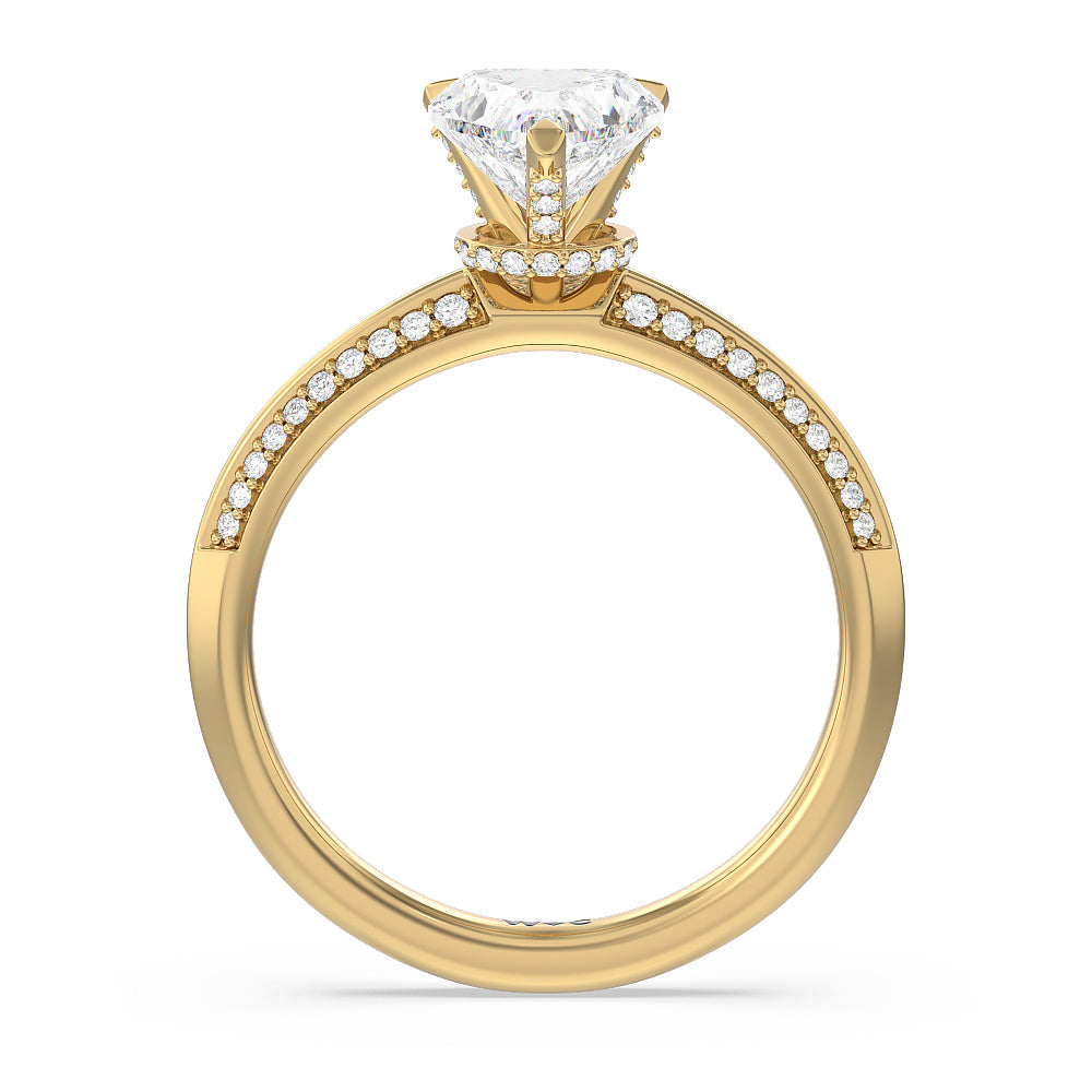 Pave Prong Hidden Halo Diamond Engagement Ring with Heart Cut Diamond in 14KT Yellow Gold view 2