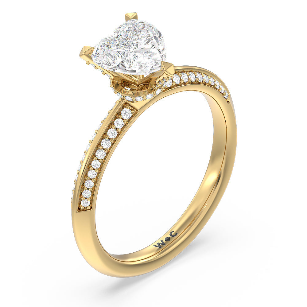 Pave Prong Hidden Halo Diamond Engagement Ring with Heart Cut Diamond in 14KT Yellow Gold view 3