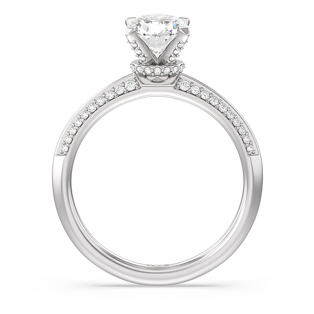 Pave Prong Hidden Halo Diamond Engagement Ring with Oval Cut Diamond in 14KT Platinum view 2