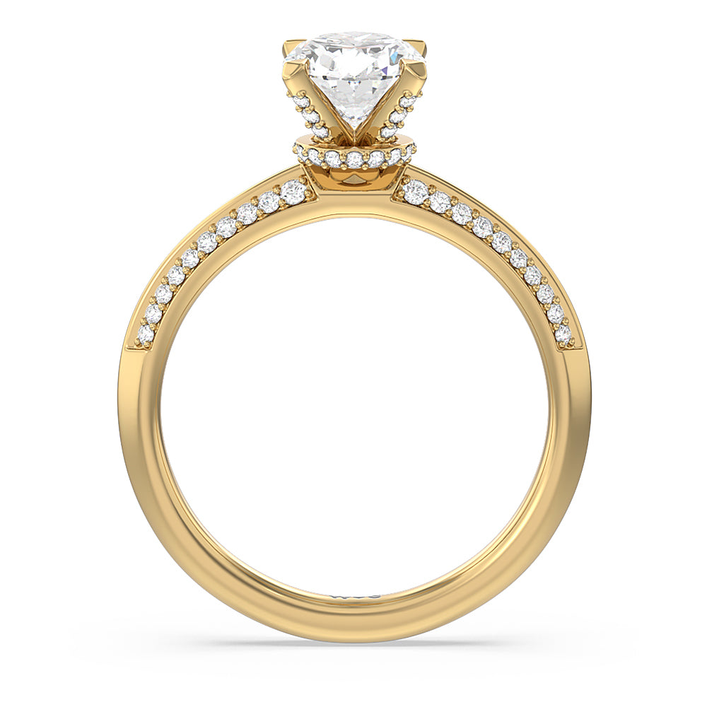 Pave Prong Hidden Halo Diamond Engagement Ring with Oval Cut Diamond in 14KT Yellow Gold view 2