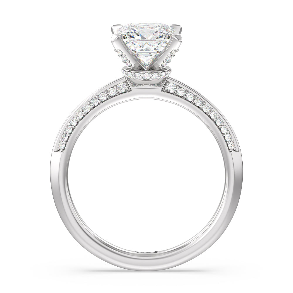 Pave Prong Hidden Halo Diamond Engagement Ring with Princess Cut Diamond in 14KT Platinum view 2