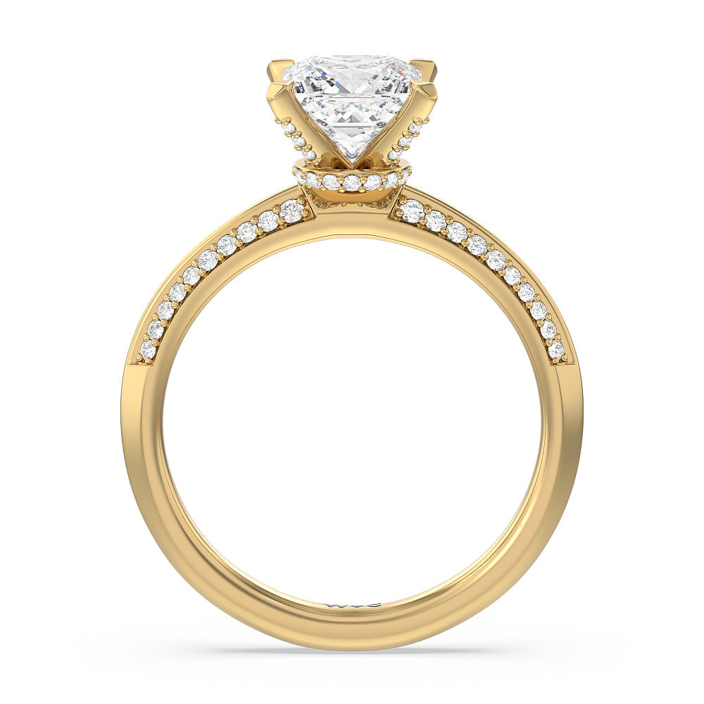 Pave Prong Hidden Halo Diamond Engagement Ring with Princess Cut Diamond in 14KT Yellow Gold view 2