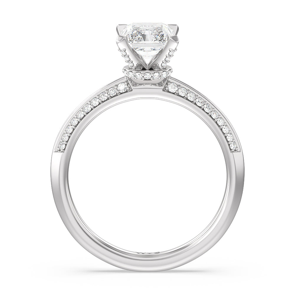Pave Prong Hidden Halo Diamond Engagement Ring with Radiant Cut Diamond in 14KT Platinum view 2