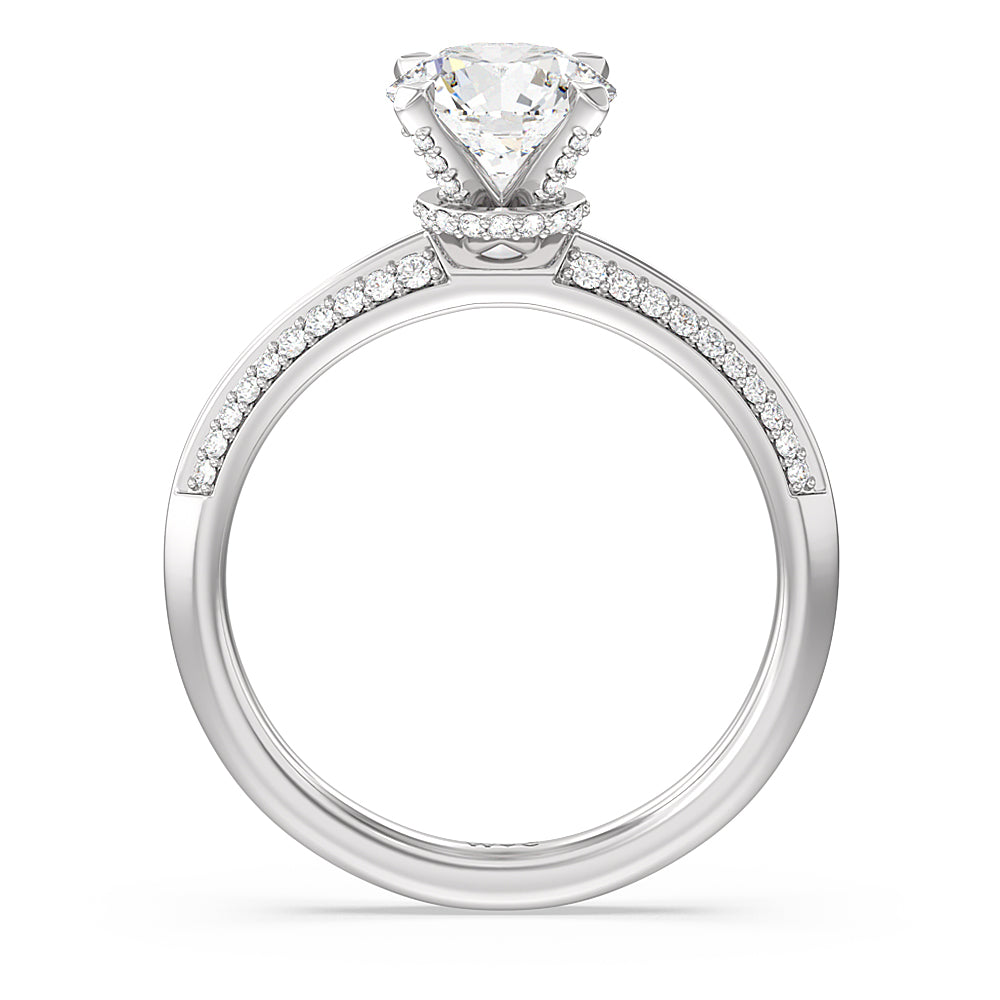 Pave Prong Hidden Halo Diamond Engagement Ring with Round Cut Diamond in 14KT Platinum view 2