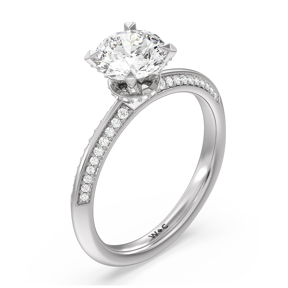Pave Prong Hidden Halo Diamond Engagement Ring with Round Cut Diamond in 14KT Platinum view 3