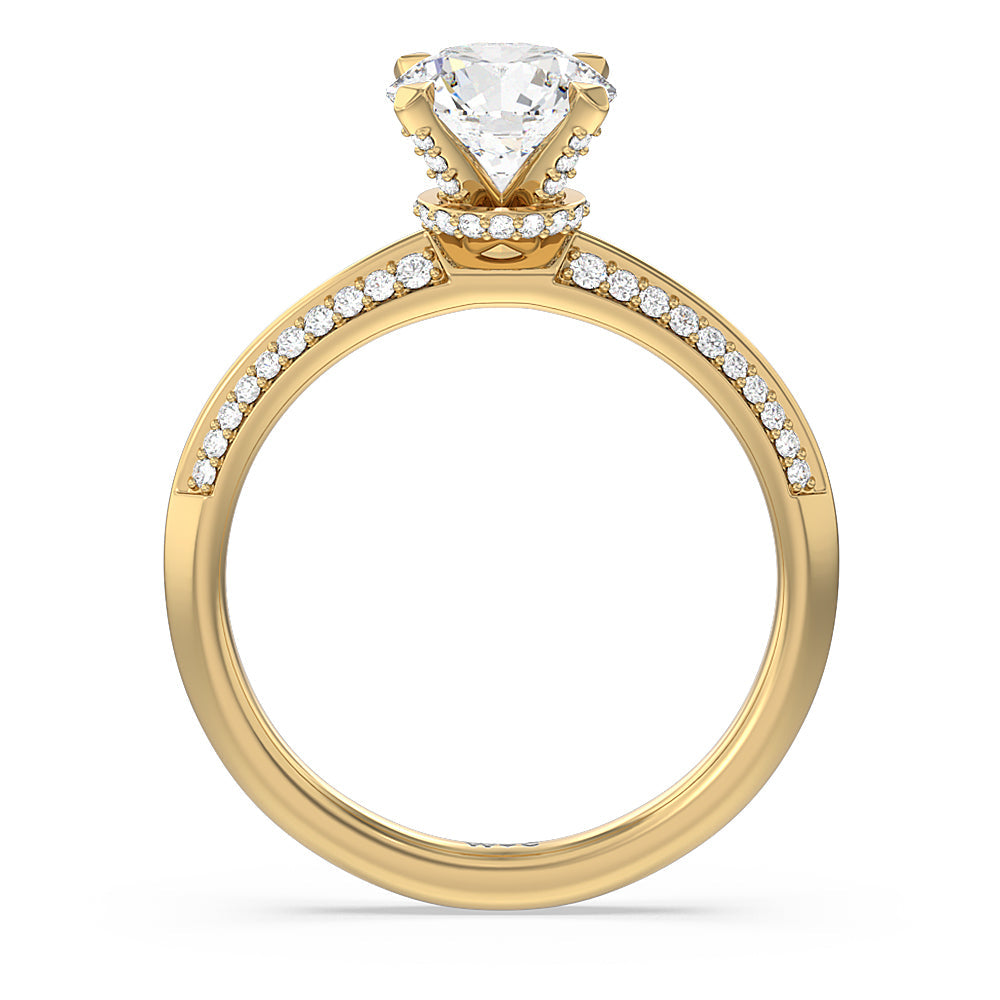 Pave Prong Hidden Halo Diamond Engagement Ring with Round Cut Diamond in 14KT Yellow Gold view 2