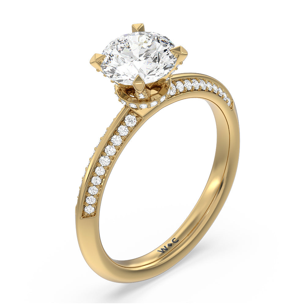 Pave Prong Hidden Halo Diamond Engagement Ring with Round Cut Diamond in 14KT Yellow Gold view 3