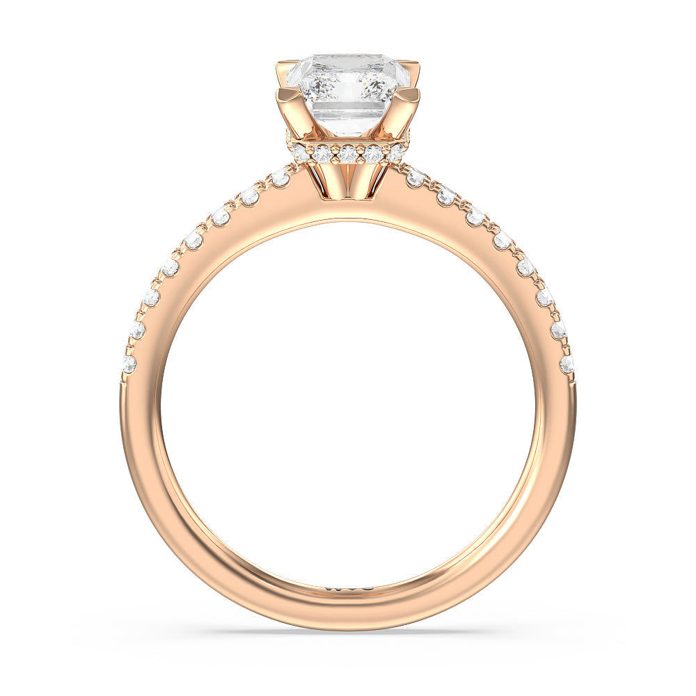 Petite Pave Hidden Halo Engagement Ring with Radiant Cut Diamond in 14KT Rose Gold view 2