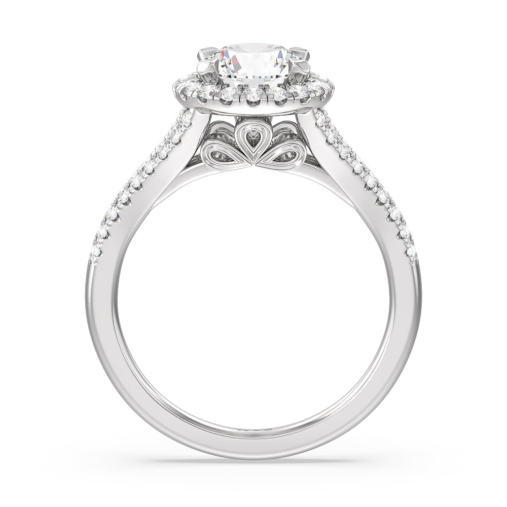 Split Shank Cathedral Halo Engagement Ring with Round Cut Diamond in 14KT Platinum view 2