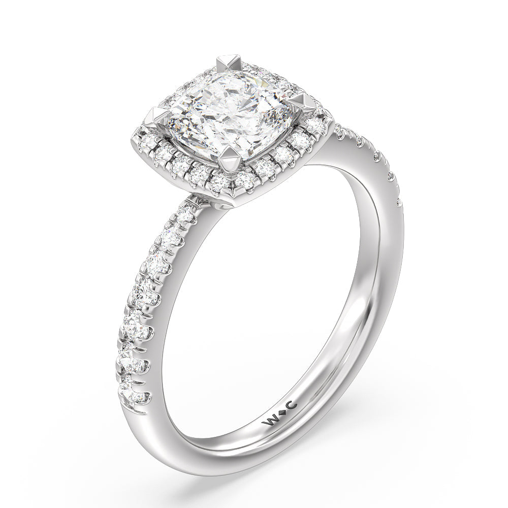 Tapered Cushion Halo Engagement Ring with Cushion Cut Diamond in 14KT White & Rose Gold view 3