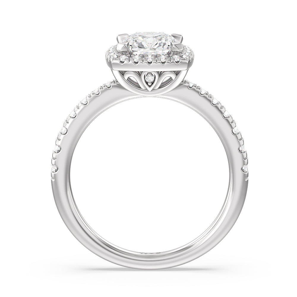 Tapered Cushion Halo Engagement Ring with Cushion Cut Diamond in 14KT Platinum view 2