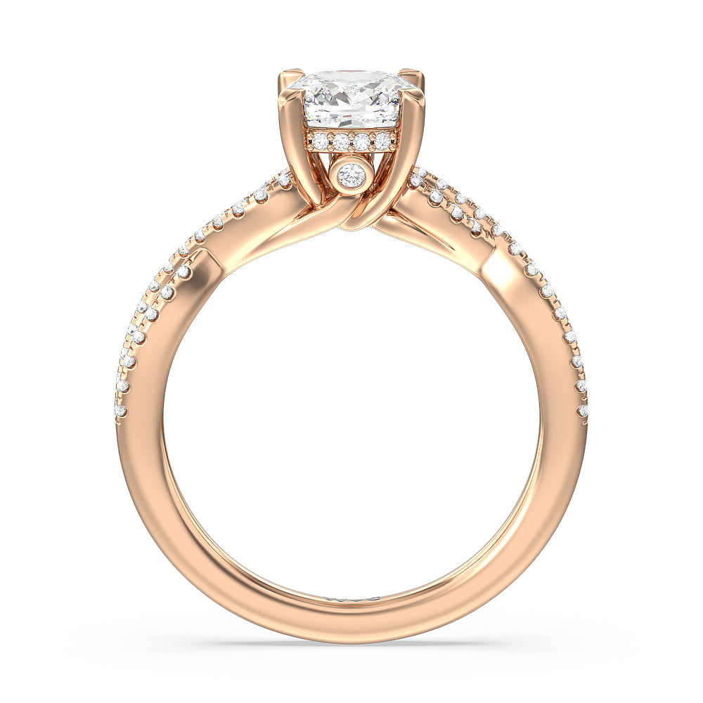 Cushion Cut Twist Hidden Accent Engagement Ring with Lab Grown Diamond in 14KT Rose Gold view 2
