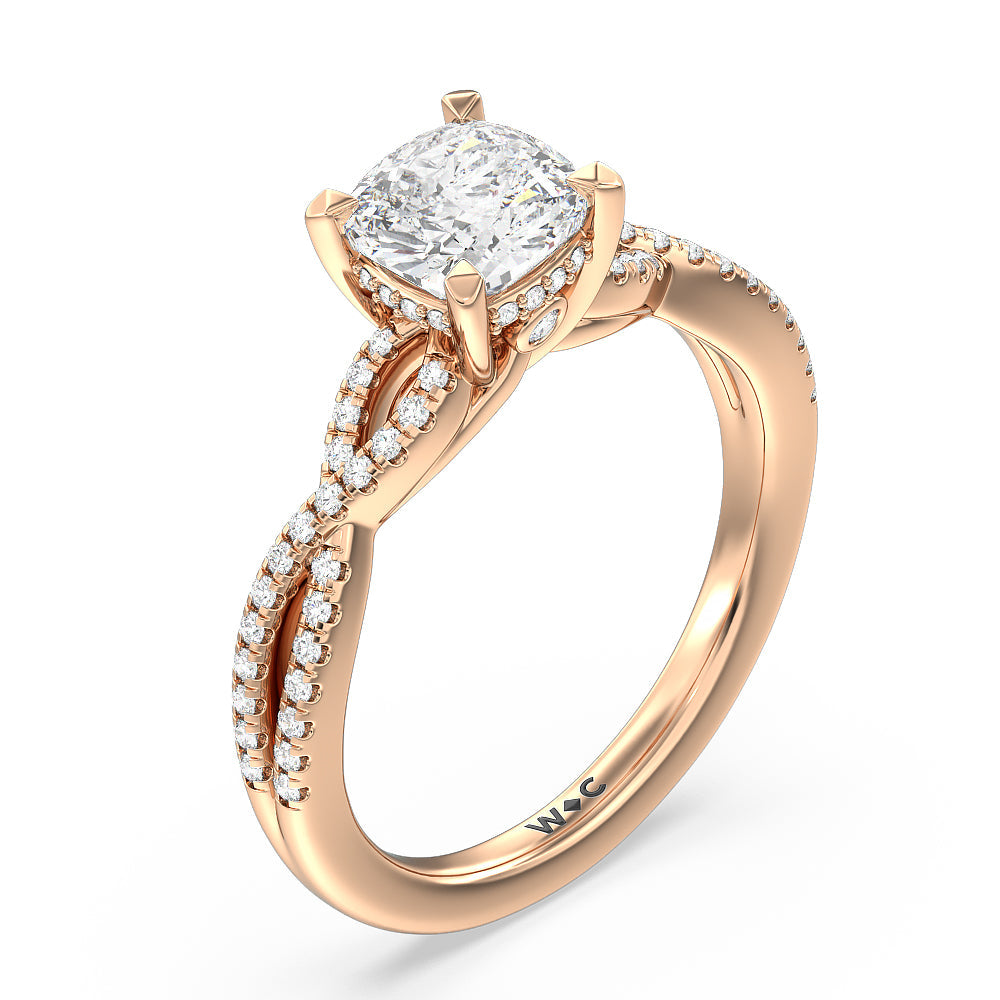 Cushion Cut Twist Hidden Accent Engagement Ring with Lab Grown Diamond in 14KT Rose Gold view 3