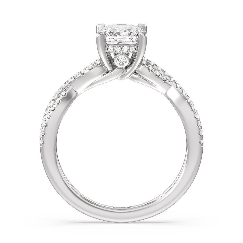 Cushion Cut Twist Hidden Accent Engagement Ring with Lab Grown Diamond in 14KT Platinum view 2