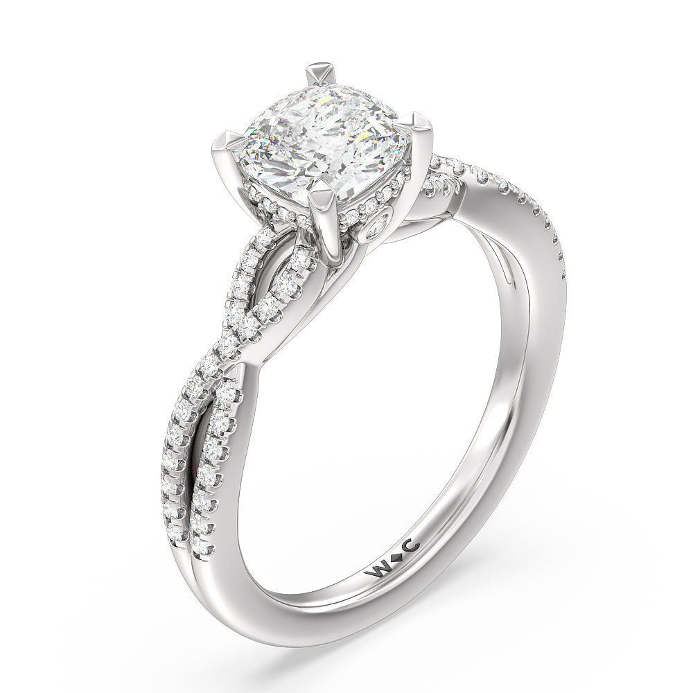 Cushion Cut Twist Hidden Accent Engagement Ring with Lab Grown Diamond in 14KT Platinum view 3
