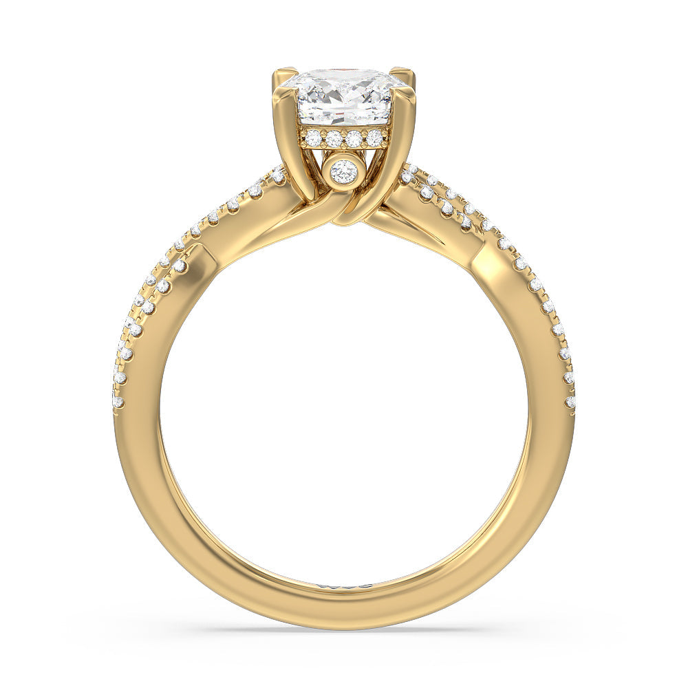 Cushion Cut Twist Hidden Accent Engagement Ring with Lab Grown Diamond in 14KT Yellow Gold view 2