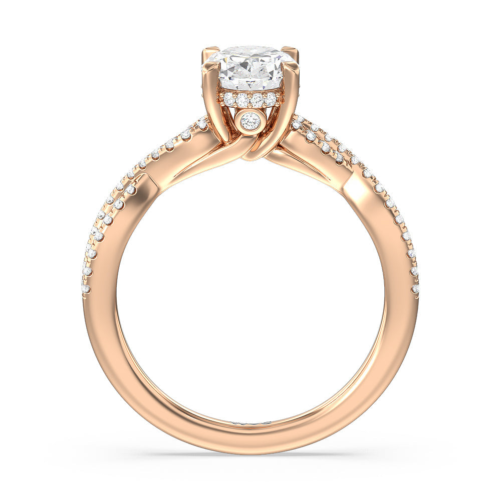 Oval Cut Twist Hidden Accent Engagement Ring with Lab Grown Diamond in 14KT Rose Gold view 2