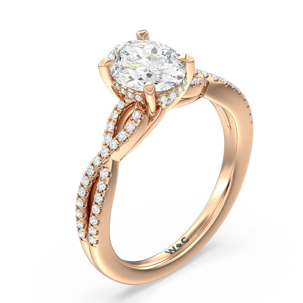 Oval Cut Twist Hidden Accent Engagement Ring with Lab Grown Diamond in 14KT Rose Gold view 3
