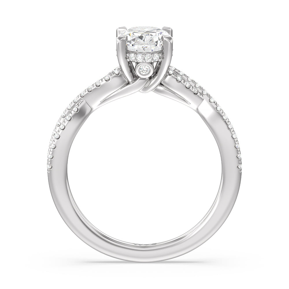 Oval Cut Twist Hidden Accent Engagement Ring with Lab Grown Diamond in 14KT Platinum view 2