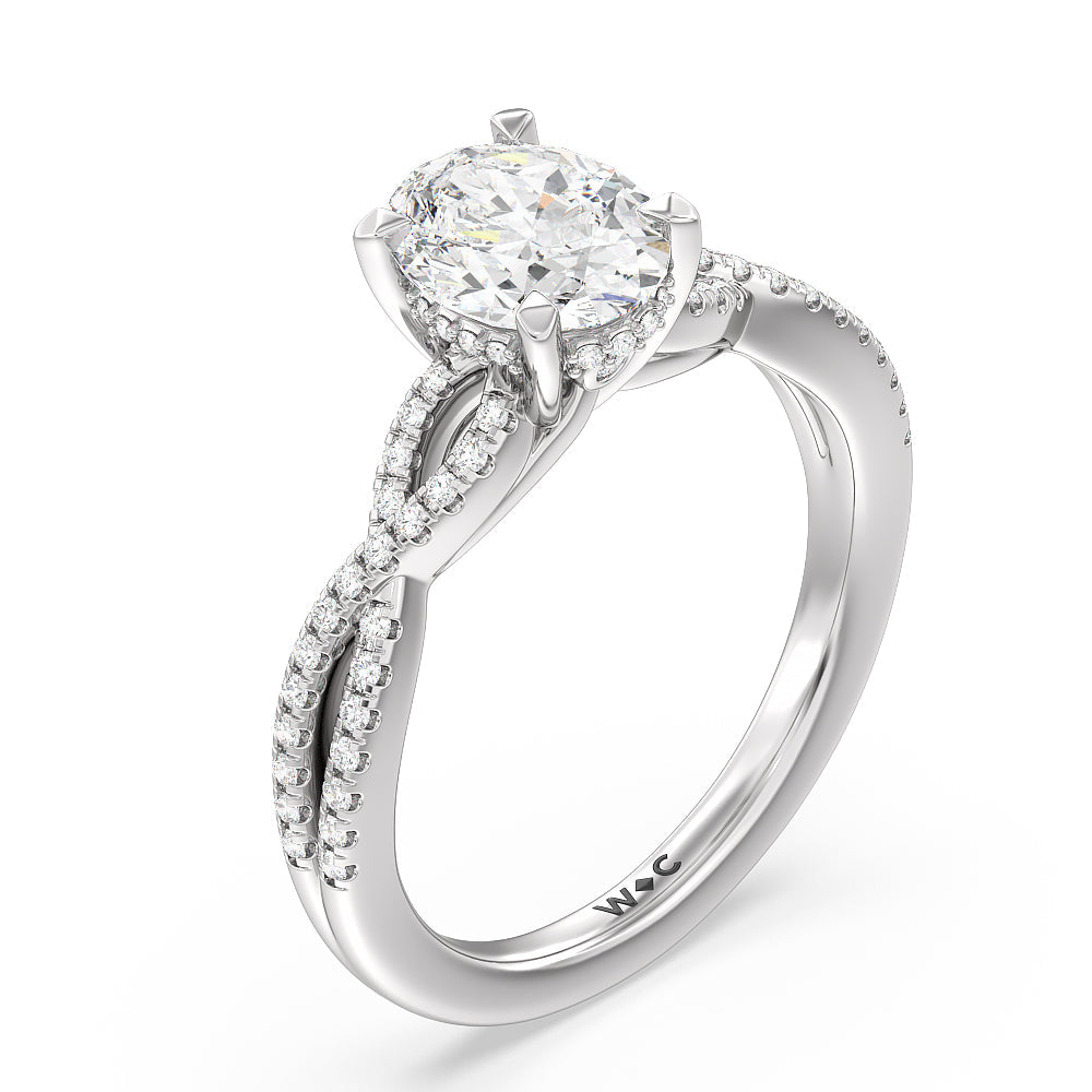 Oval Cut Twist Hidden Accent Engagement Ring with Lab Grown Diamond in 14KT Platinum view 3