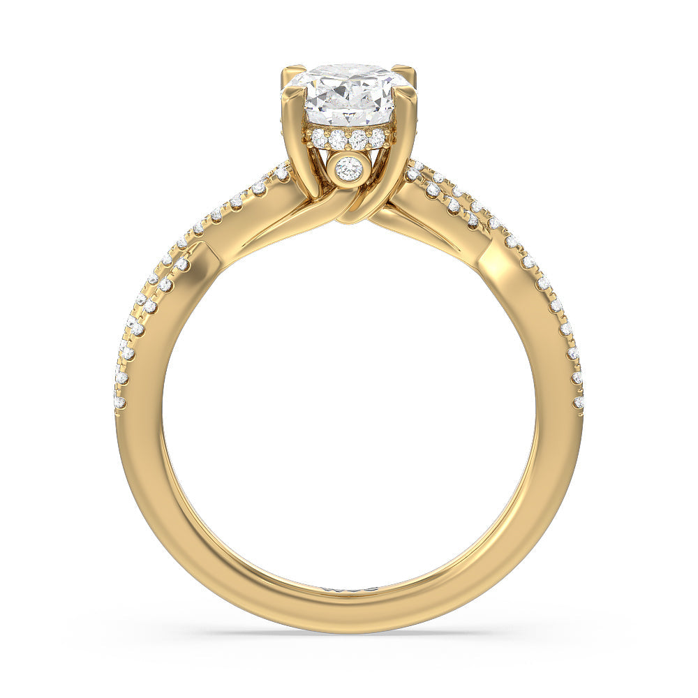 Oval Cut Twist Hidden Accent Engagement Ring with Lab Grown Diamond in 14KT Yellow Gold view 2