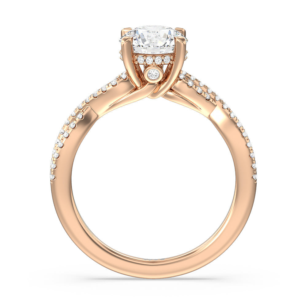Round Cut Twist Hidden Accent Engagement Ring with Lab Grown Diamond in 14KT Rose Gold view 2