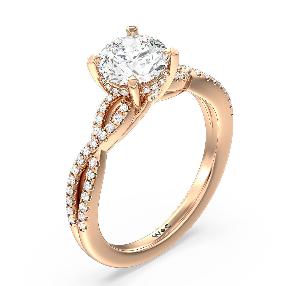 Round Cut Twist Hidden Accent Engagement Ring with Lab Grown Diamond in 14KT Rose Gold view 3