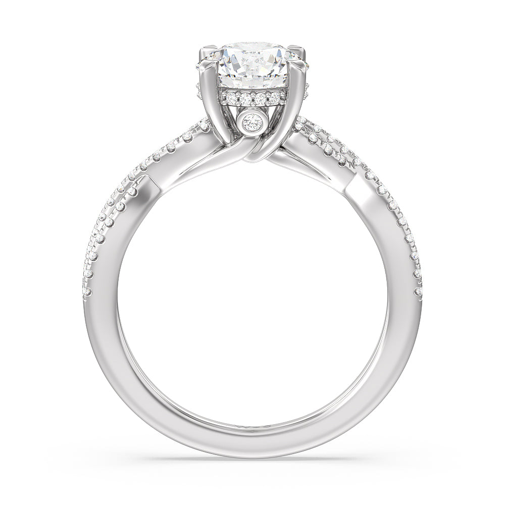 Round Cut Twist Hidden Accent Engagement Ring with Lab Grown Diamond in 14KT Platinum view 2