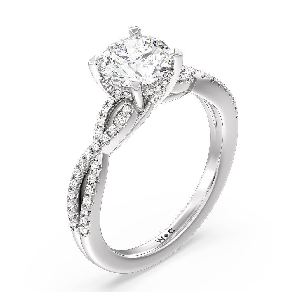 Round Cut Twist Hidden Accent Engagement Ring with Lab Grown Diamond in 14KT Platinum view 3