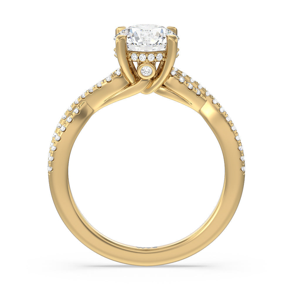 Round Cut Twist Hidden Accent Engagement Ring with Lab Grown Diamond in 14KT Yellow Gold view 2