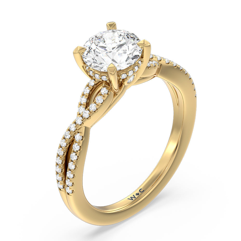Round Cut Twist Hidden Accent Engagement Ring with Lab Grown Diamond in 14KT Yellow Gold view 3