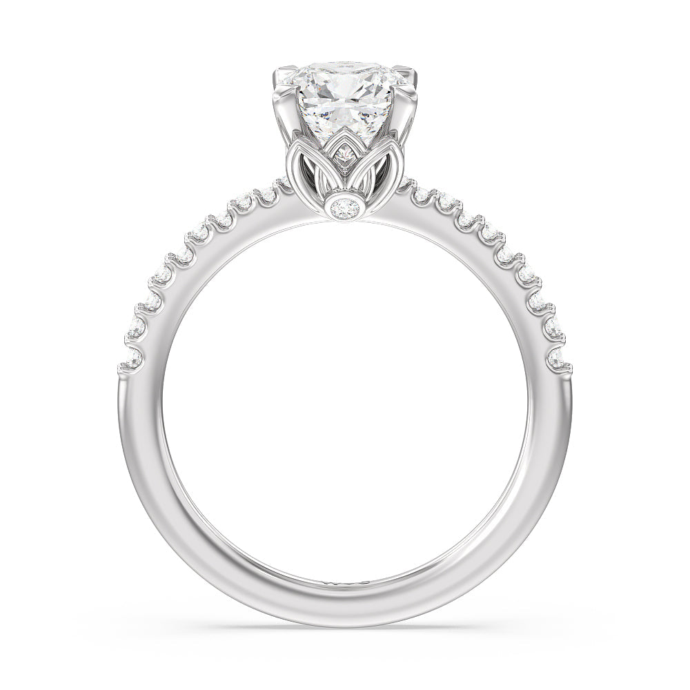 Cushion Cut Petal Hidden Accent Pave Engagement Ring with Lab Grown Diamond in 14KT Platinum view 2