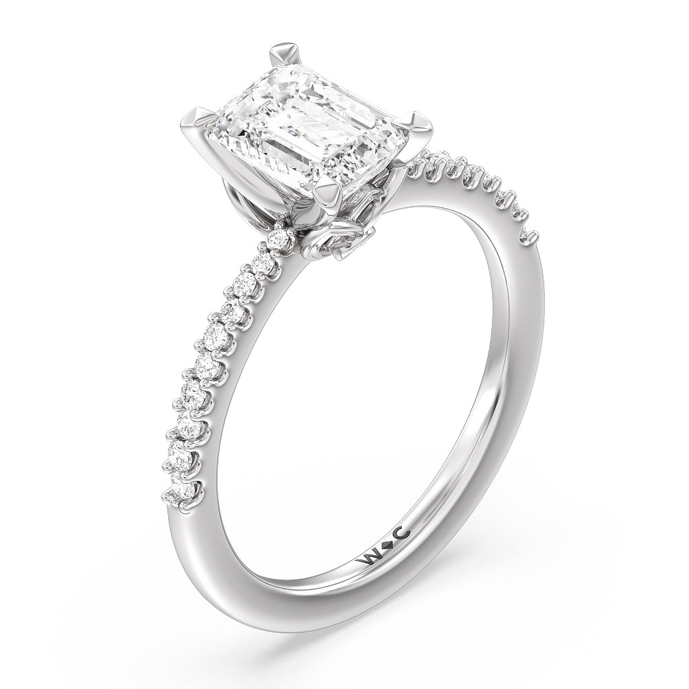 Emerald Cut Petal Hidden Accent Pave Engagement Ring with Lab Grown Diamond in 14KT Platinum view 3