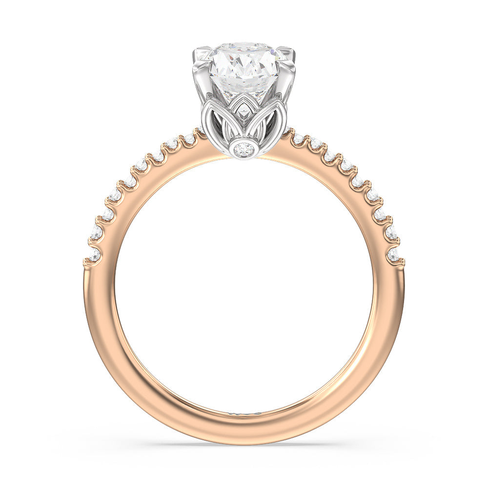Oval Cut Petal Hidden Accent Pave Engagement Ring with Lab Grown Diamond in 14KT White & Rose Gold view 2