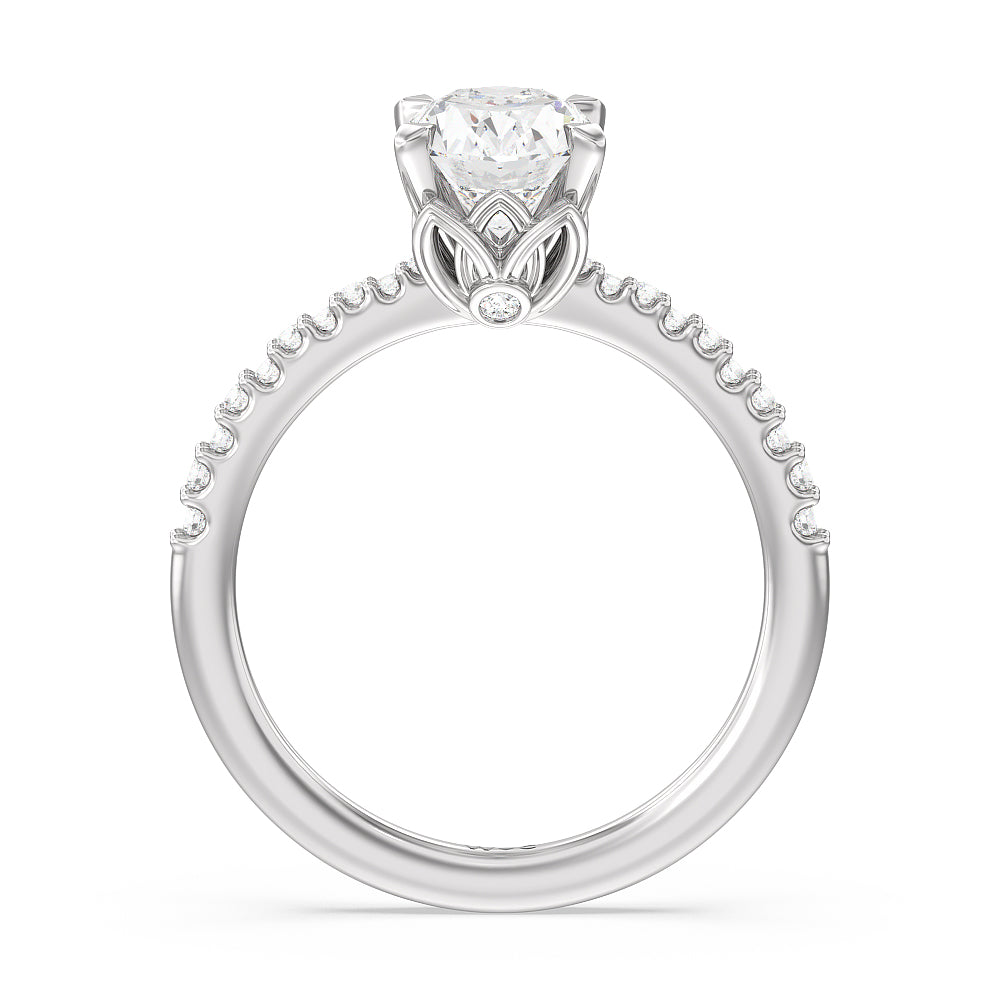 Oval Cut Petal Hidden Accent Pave Engagement Ring with Lab Grown Diamond in 14KT Platinum view 2