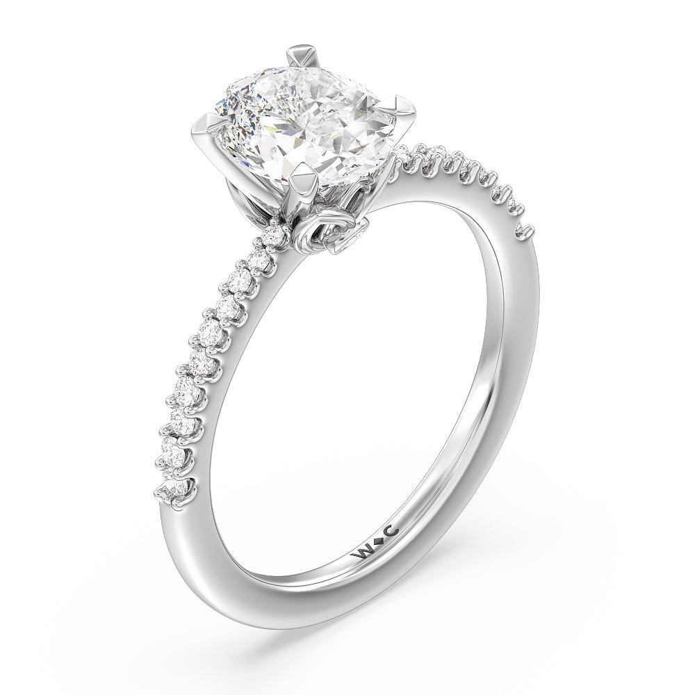 Oval Cut Petal Hidden Accent Pave Engagement Ring with Lab Grown Diamond in 14KT Platinum view 3